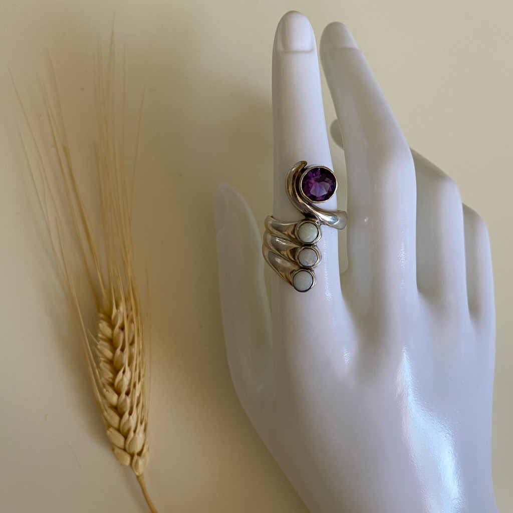 Statement Silver Ring With Amethyst